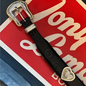 Black Leather Western Cowgirl Belt with Silver and Gold Filigree